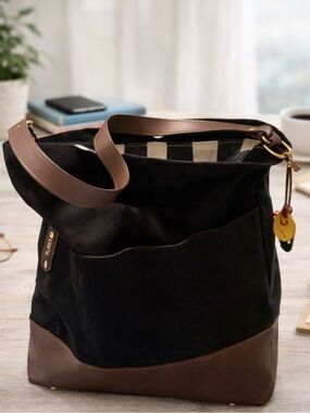 💫R Riveter Doyle Canvas Tote Black Leather Trim Casual Luxury Bag